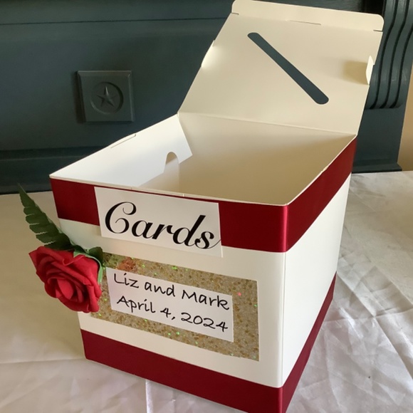 Greeting card box personalized with satin ribbon and roses..you choose colors - Picture 3 of 12